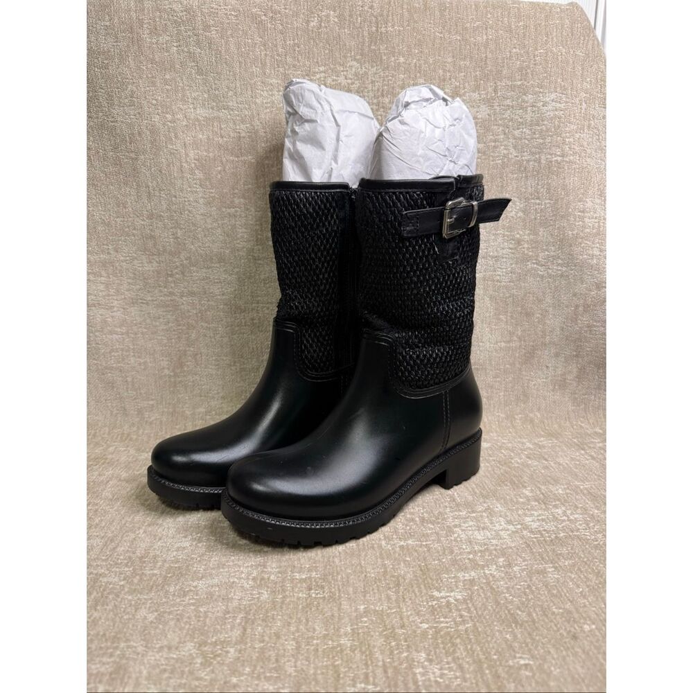 Dav Women's Side Zip Buckle Waterproof Mid-calf Rain Boots Black Size 6